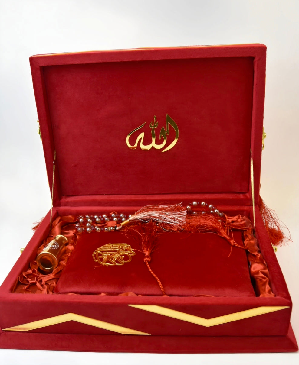 Velvet Bridal Quran Set (Ittar , Tasbeeh , Velvet Quran , Velvet Rahal Box