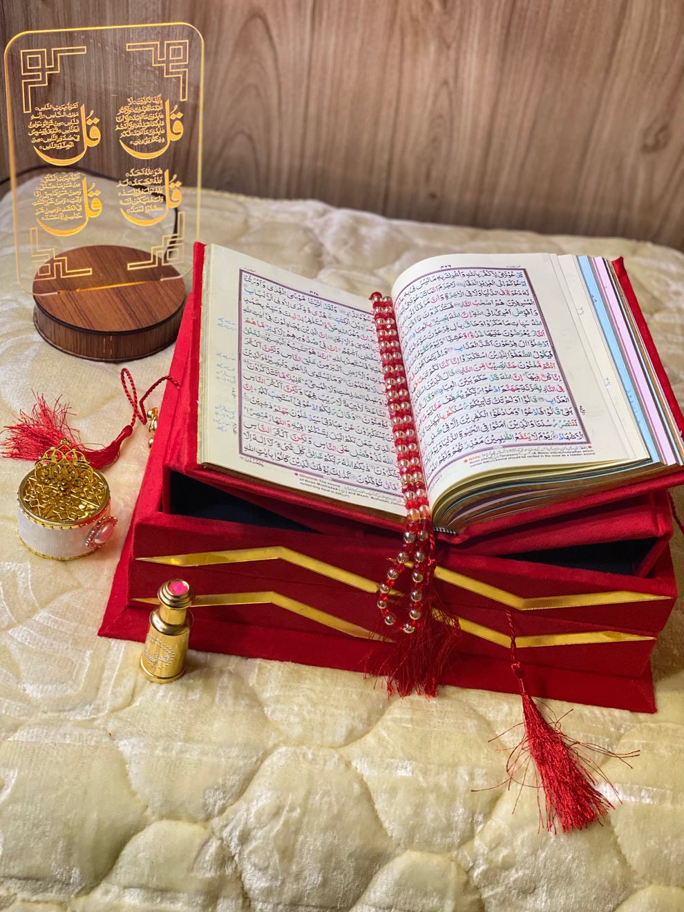 Velvet Bridal Quran Set (Ittar , Tasbeeh , Velvet Quran , Velvet Rahal Box