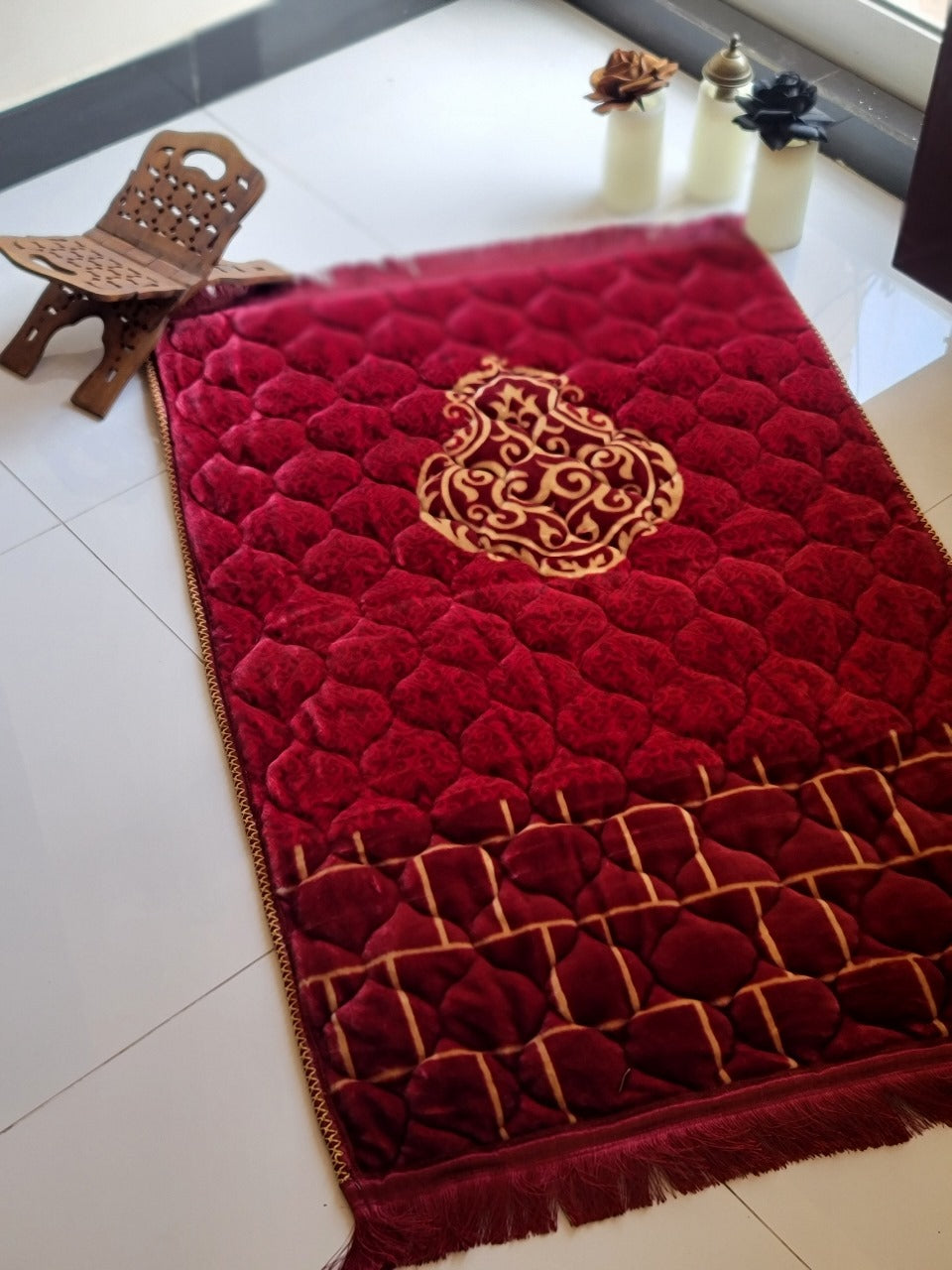 Nafees Quran Set , Transparent Bridal Velvet Red Quran Set , ittar , Tasbeeh , velvet Rahal , Counter Tasbeeh , Book Mark , Matching Janamz